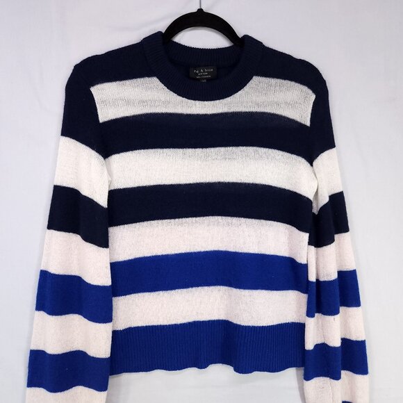 Rag & Bone Cashmere Sweater Size XXS Oversized White And Blue Stripe - Picture 2 of 10